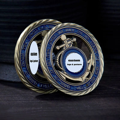 खरीदें दो तरफा यादगार उपयोग के लिए जिंक अलॉय में डाई कटिंग प्रिंटिंग के साथ कस्टम चैलेंज सिक्के online manufacture